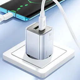 МЗП Hoco N46 Glorious PD20W+QC3.0 (1USB-A/1C) + кабель Type-C to Type-C Blue - мініатюра 5
