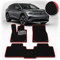 Килимки в салон EVA для Volkswagen ID.4 2020- (Металевий підп'ятник) Чорний червоний кант 3 шт