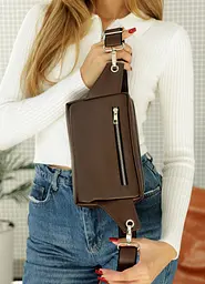 Жіноча сумка бананка бананка Sambag HARVI шоколадна 24 × 16 × 6 см (88213020) - мініатюра 9