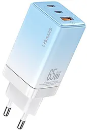 Сітчасте зарядне пристрій Usams US-CC180 triple GaN USB-A/USB-C QC&PD3.0 65W 5A Gradient Синій