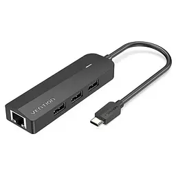 Хаб USB 3.1 Type-C -> 3xUSB 2.0/MicroUSB/RJ45 100Mb Ethernet Black Vention - мініатюра 1