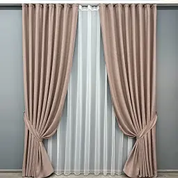 Комплект штор з тюлем VR-Textil Твід TWEED_V, пудровий з білим, 2 штори 100×270 см + тюль 300×270 см, арт. 71-147/1