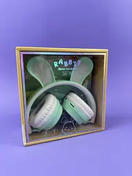 Навушники дитячі бездротові, зелені Bluetooth з заячими вушками, багатокольорове підсвічування, акумулятор 400 mAh