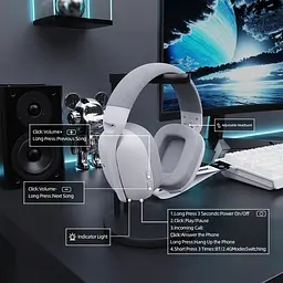 ATTACK SHARK L80 PRO Легка бездротова ігрова гарнітура BT/2.4G/ 40 мм динаміки,Білі - мініатюра 6