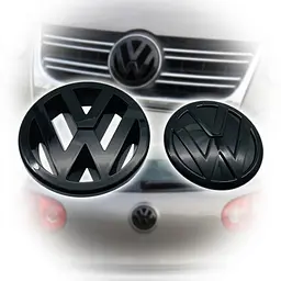 Емблема передня+задня Volkswagen Golf V (MK5) чорна глянцева (d=125мм+110мм) пластик 2 шт - мініатюра 2