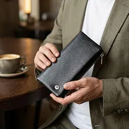 Вертикальний гаманець унісекс із м'якої натуральної шкіри ST Leather 22743 чорний - мініатюра 2