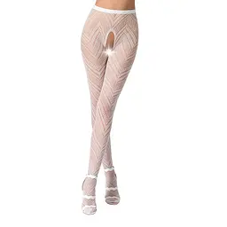 Еротичні колготки-бодістокінг Passion S010 white, з доступом, геометричний малюнок - мініатюра 1