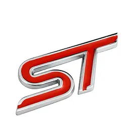Емблема напис ST для Ford червона+срібляста окантовка 82х35 мм метал (на скотчі)