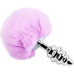 Металева анальна пробка Кролячий хвостик Alive Fluffy Twist Plug L Purple діаметр 3.8 см - мініатюра 2