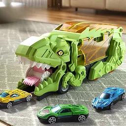 Автовоз трейлер динозавр трансформер Dino T-Rex 3в1 8 машинок зелений - мініатюра 9