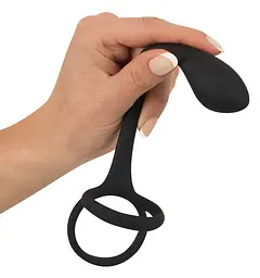 Кільце ерекційне з анальним стимулятором Black Velvets Cock Ball Ring, 22.5 см (чорний) - мініатюра 4