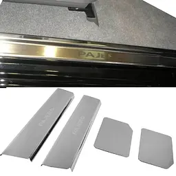 Накладки на пороги для Mitsubishi Pajero Wagon III / IV 1999-2021 Нержавіюча сталь із загином та Логотипом 4 шт (P-MI11)