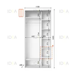 Шафа-купе Idea серія 1 110 x 60 x 240 см Білий Дзеркало - мініатюра 2