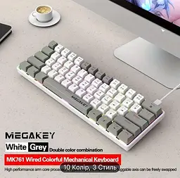 Ігрова дротова механічна клавіатура MegaKey MK761 / 60% / Red Switch / RGB / Grey - мініатюра 3