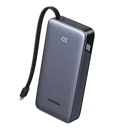 Power Bank Ugreen PB536 20000mah 45W Built-In USB-C Cable LED (55988B) Gray UA - мініатюра 2