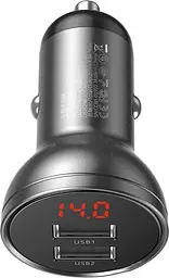 Автомобільний зарядний пристрій Baseus Digital Display Dual USB 4.8A 24W grey (CCBX-0G)
