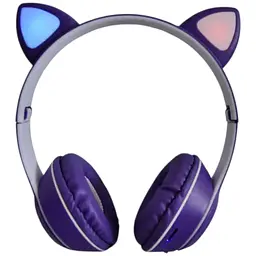 Дитячі навушники Cat MZ-023 Bluetooth RGB підсвічування FM microSD з котячими вушками темно-синій - мініатюра 2