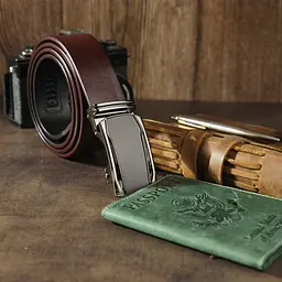 Ремінь чоловічий з матовою вставкою на пряжці 20278 Vintage коричневий 105-120 см - мініатюра 7