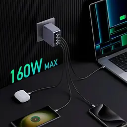 Зарядний пристрій 4xUSB 160W (3xUSB-C + USB-A) GaN + Type-C cable 100W сірий X763 Nexode Pro Ugreen - мініатюра 5