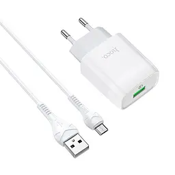 Мережевий зарядний пристрій з кабелем Hoco C72Q Glorious single port QC3. 0 charger set(Micro) 18W білий - мініатюра 3