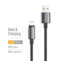 Кабель ColorWay USB - Lightning (M/M), zinc alloy braided, 3А, 1 м, Чорний (CW-CBUL098-BK) - мініатюра 5