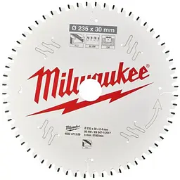 Диск пиляльний по алюмінію Alu PFTE MILWAUKEE, діаметр 235х30х2,4мм, 60 зуб.
