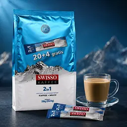 Кава розчинна Swisso Kaffee 2в1 з молоком у стіках 20+4 х 14 г швидкого приготування - мініатюра 6