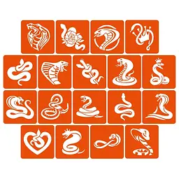 Набір трафаретів для біо-тату Змії snakes_5x5_18_1, 5х5 см 18 простих трафаретів