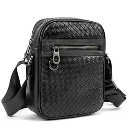 Месенджер шкіряний чорний плетений TIDING BAG 88362-1A чорний