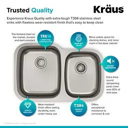 Подвійна кухонна мийка Kraus Premier KBU27, Нержавіюча сталь - мініатюра 10