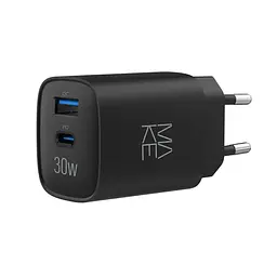 Зарядний пристрій мережевий MAKE 30W GaN3 Type-C PD3.0 + USB QC3.0 Black
