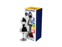 Анальна пробка з кристалом Wooomy Lollypop Double Ball Metal L, 10.5 см (червоний) - мініатюра 4