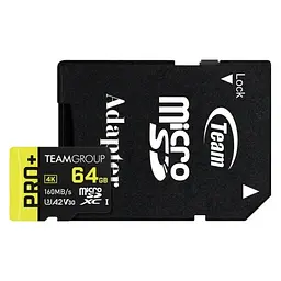 Картка пам'яті Team TEAM MicroSDXC 64 GB Pro+ UHS-I U3 Class 10 + SD-адаптер (TPPMSDX64GIA2V3003) - мініатюра 2