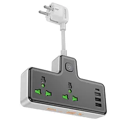 Мережевий зарядний пристрій подовжувач Hoco AC11A 3 USB/ Type-C 2 розетки чорне - мініатюра 3