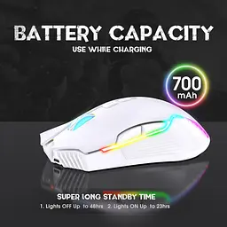 Комп'ютерна мишка Onikuma ігрова бездротова C105 з RGB підсвіткою 2.4GHz 600-3600 DPI 7 кнопок безшумна для ПК та ноутбука біла - мініатюра 5