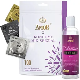 Презервативи та лубрикант Amor Set Mix Condom 100 шт. and Vibratissimo Play Gel Med 250 мл 8115070219 104647