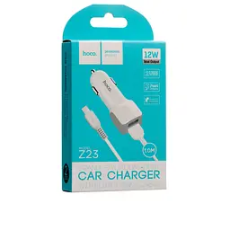 АЗП Hoco Z23 grand style dual-port car charger with Lightning 2USB 2.4A White - мініатюра 2
