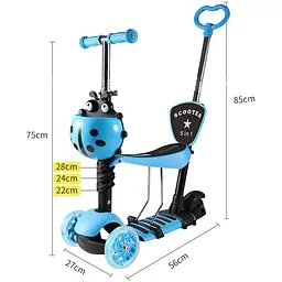 Самокат дитячий Scooter 3-колісний 5 в 1 FYS-2864 блакитний - мініатюра 2