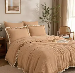 Комплект постільної білизни євро 200х220 см Sikel light brown варена бавовна муслін TC303376367