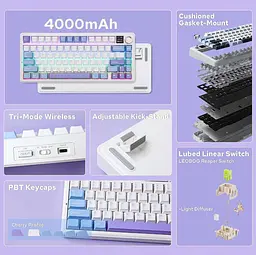 Клавіатура ігрова механічна Aula Mechanical F-75 MAX Wireless White-Blue Gasket Reaper Switch Hot-Swap 2.4G/Bluetooth - мініатюра 8