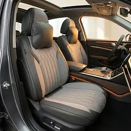 Авточохли накидки для сидінь 5D KIWI Алькантара Екошкіра Закрита Спинка Комплект Чорно-Сірі