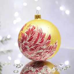Ялинкова прикраса Санта Шоп Петриківка Червона Пташка на золоті скло (4820001112276) - мініатюра 3