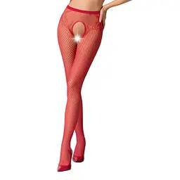 Сітчасті колготки-бодістокінги Passion S019 One Size, Red, імітація трусиків, відкритий доступ - мініатюра 1