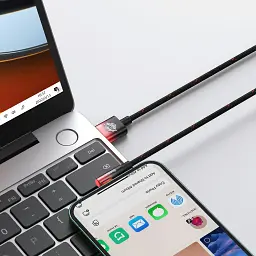 Дата кабель USB 2.0 AM to Lightning 2.0m 2.4A 90° corner black/red Baseus (CAVP000120) - мініатюра 8