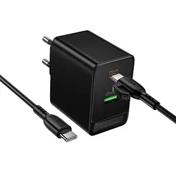 МЗП Borofone BAS16A Erudite PD45W+QC3.0 (1USB-A/1C) + кабель Type-C to Type-C Black - мініатюра 5