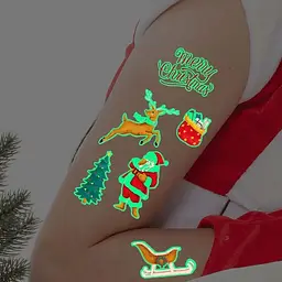 Набір тимчасових тату Різдво №2 kids-tatto-set10-2-christmass, що світяться, 12 х 7 см - мініатюра 2