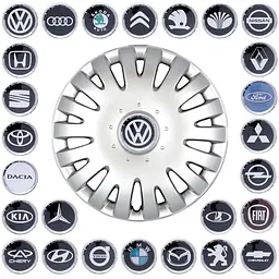 Ковпак колеса з емблемою Volkswagen SKS211 R14 сірий з логотипом на вибір 4 шт
