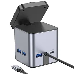 Хаб з бездротовим зарядним Hoco HB49 Effortless 9-in-1 100W Metal gray - мініатюра 2