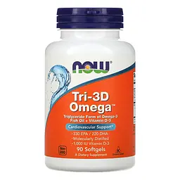 Омега 3 з Вітаміном Д-3 330 мг ЕПК / 220 мг ДГК Tri-3D - 90 софтгель Now Foods
