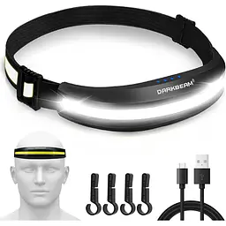 DARKBEAM Налобний ліхтар USB типу C перезаряджається COB LED яскравий жорсткий шолом з червоним світлом - 230° широкопроменевий
